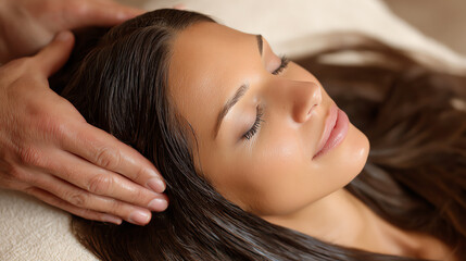 Fototapeta premium A serene moment capturing a woman enjoying a relaxing massage, embodying tranquility and self-care.
