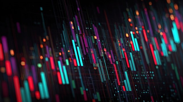 Abstract technological visualization of financial charts displaying market statistics information