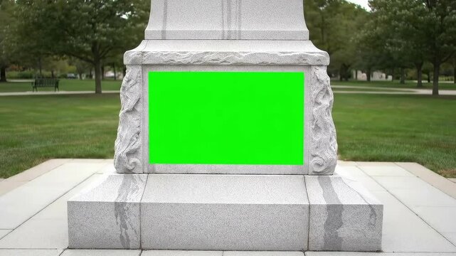 Monument with Green Screen for Custom Text or Graphics.