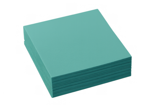 Teal sticky notes stack square memo paper pad on transparent background, organizing office work and reminders
