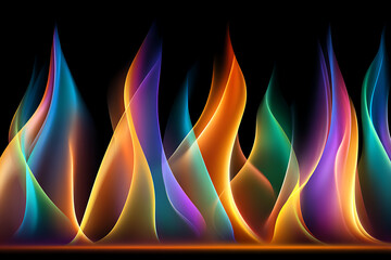 Vivid multicolor smoke clouds and fire effects with red, blue, green, orange hues on dark background, elegant gradient motion concept for creative design layout