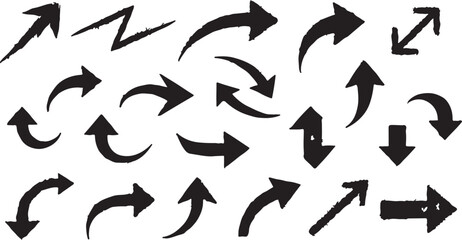 Group of Solid Black Hand Painted Arrows on White direction