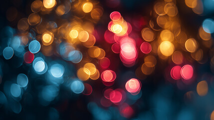 Soft abstract Christmas colorful bokeh background with festive lights, perfect for holiday design, greeting cards, banners, and seasonal decorations.