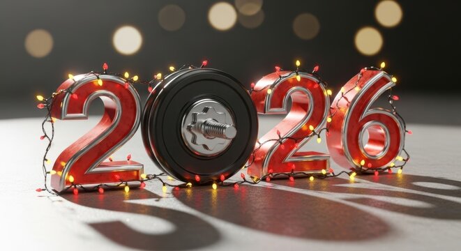 A red American football helmet adorned with colorful Christmas lights. The helmet is placed on a stage with red curtains and spotlight illumination. - Powered by Adobe