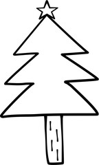 Doodle Christmas Tree Line Art Illustration