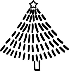 Doodle Christmas Tree Line Art Illustration