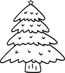 Doodle Christmas Tree Line Art Illustration