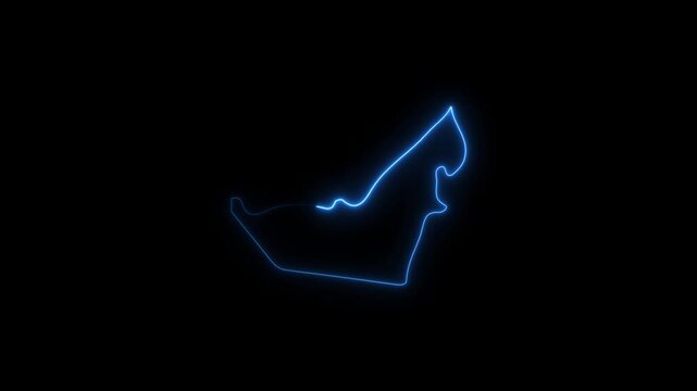 Outline of the United Arab Emirates in glowing blue neon light on a black background image photo