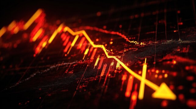Red digital stock market crash concept visualization showing economic recession and crisis decline