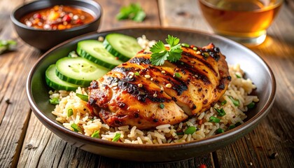 Grilled Chicken with Rice and Cucumber