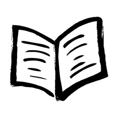 手描きの筆タッチで描かれた開いた本のイラスト