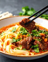Beef noodle soup with fresh herbs