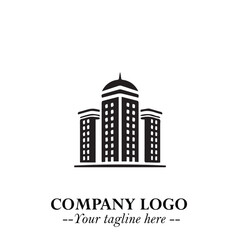 Building Logo Symbol in Black on the White Background with Modern Minimal Architecture Design