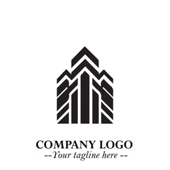 Building Logo Symbol in Black on the White Background with Modern Minimal Architecture Design