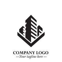 Building Logo Symbol in Black on the White Background with Modern Minimal Architecture Design