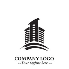 Building Logo Symbol in Black on the White Background with Modern Minimal Architecture Design