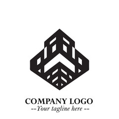 Building Logo Symbol in Black on the White Background with Modern Minimal Architecture Design