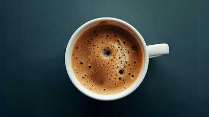 Fototapeta premium Overhead shot of rich espresso with beautiful crema on a dark background