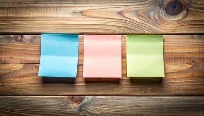 Three colorful notes on wood panel