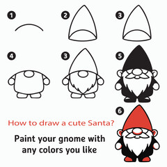 Cartoon Gnome Drawing Step by Step Tutorial Flat Minimal Illustration