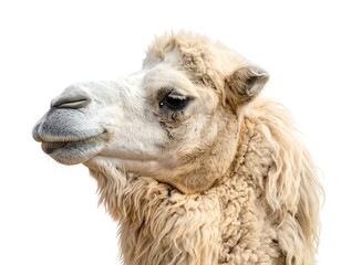 Obraz premium Head and shoulders shot of a light-colored camel, isolated on white