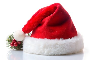Red and White Holiday Santa Cap with Cute Christmas Ornament Design