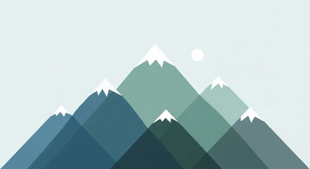 Minimalist illustration of mountain range with snowcapped peaks against a light blue background, creating a clean and modern aesthetic