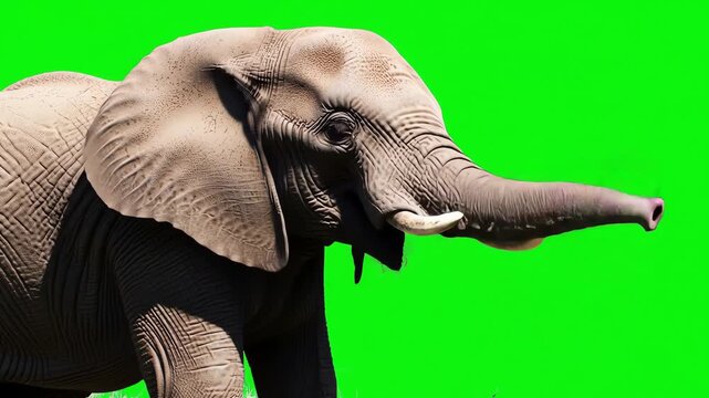 Video of Elephant On Bright Green Background For Chroma Key.