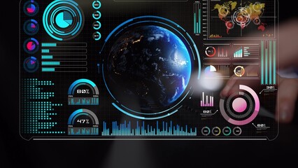 High-tech global network connection interface showing worldwide digital communication, data exchange, and internet connectivity. Global connection, data interaction, and worldwide communication. Thunk