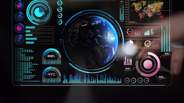 High-tech global network connection interface showing worldwide digital communication, data exchange, and internet connectivity. Global connection, data interaction, and worldwide communication. Thunk