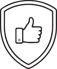 Shield with thumb up for reliability concept