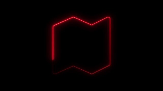 Abstract folded map icon in glowing red neon on a black background image photo