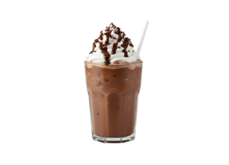 Chocolate Iced Blend topped with cream, set against a white background with a white straw.