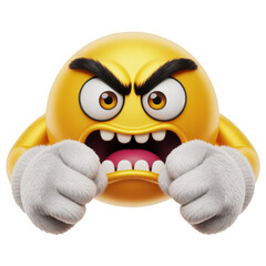 Angry yellow emoji with white fists isolated on a transparent background
