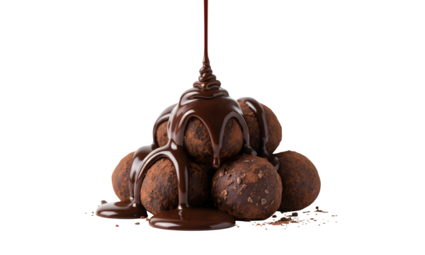 chocolate truffle balls drizzled with melted chocolate, isolated on a white background

