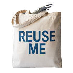 Tote bag with reuse me text isolated on a transparent background