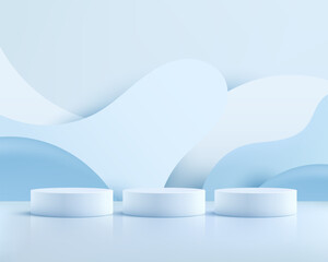 Minimalist 3D Pale Blue Product Display Podium Presentation Stage with Abstract Wavy Background for Cosmetic or Beauty Product Mockup and Advertising