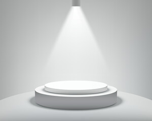 Spotlight on White Podium Stage Product Display Stand Minimal 3D Mockup Template Against Clean Gray Background for Presentation and Showcase