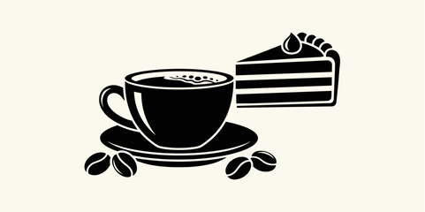 Minimalist Coffee Cup, Beans, and Cake Slice Illustration