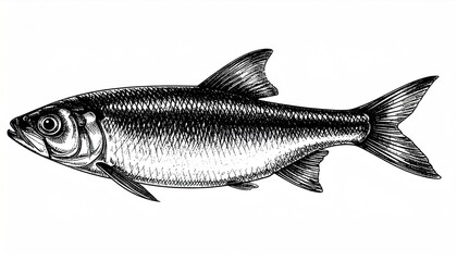 Fototapeta premium Ink sketch of herring. Hand drawn vector illustration of fish isolated on white background. Retro style.