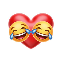 Two laughing emojis with tears in front of heart isolated on a transparent background