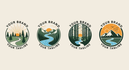 Nature-Inspired Brand Logos - Mountain, River, and Forest Designs.