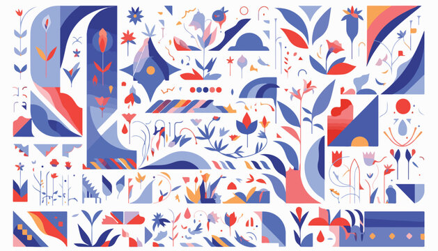 모던한 색감과 유기적인 형태가 결합된 추상적인 식물 및 기하학적 패턴으로, 창의적인 디자인 프로젝트에 활용하기 좋습니다.