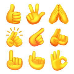 Yellow Hand Gestures Collection isolated on a transparent background