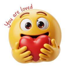 Yellow emoji holding red heart isolated on a transparent background 2