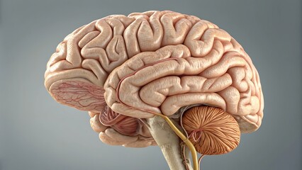 Detailed anatomical model of the human brain showing cerebrum and cerebellum