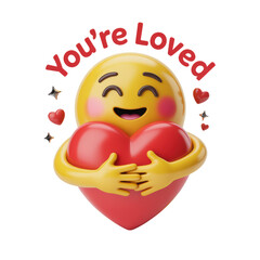 Yellow emoji hugging red heart isolated on a transparent background 1