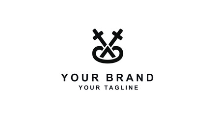 Fototapeta premium Elegant Monogram Logo Design with Crossed Keys and Abstract Symbol.