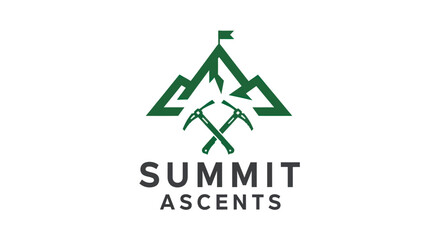 Obraz premium Summit Ascents logo featuring mountain peaks and crossed ice axes representing adventure.