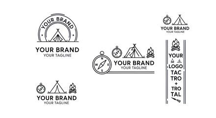 Collection of outdoor adventure and camping themed logo designs.